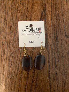 JuJu Brown Oval Drop Earrings with Gold Hooks